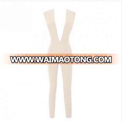 2018 Promotion Deep V Neck Sleeveless One Piece Cut Out Nude Good Quality Bodycon Jumpsuits Sp002-Nude