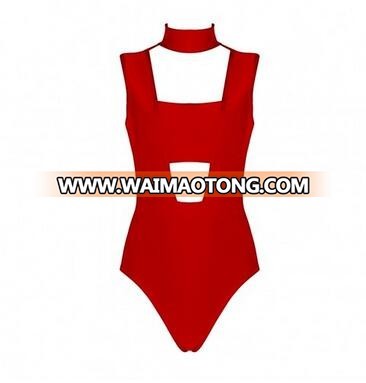 2018 Promotion Sleeveless Cut Out Backless High Quality Bandage bodysuit HB703-Red