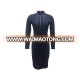 New Collection Polyester Women Elegant Long Sleeve Low Cut Front Back Zipper Cocktail Club Sexy Navy Blue Bodycon Bandage Dress