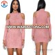 Wholesale New design dew shoulder Suede ladies high neck Bodycon sexy mini Dress for women