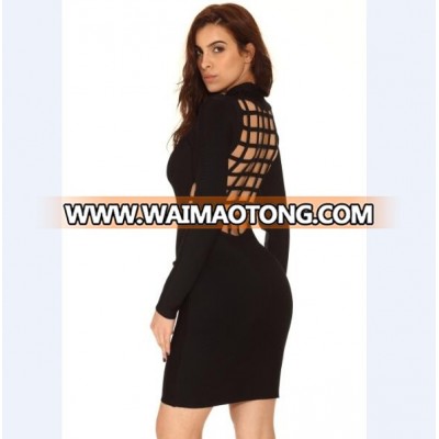 2018 Promotion Sexy High Neck Longsleeve Mini Back Caged Bandage Dress