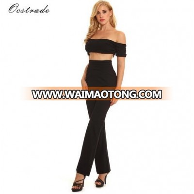 2018 Promotion High Quality Off Shoulder 2 Piece Bodycon Set SP0380-Black